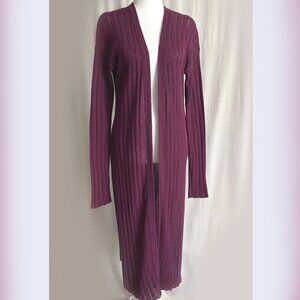 Free People Cardi cardigan, long, 2 slits, crochet knit, cherry color, size M